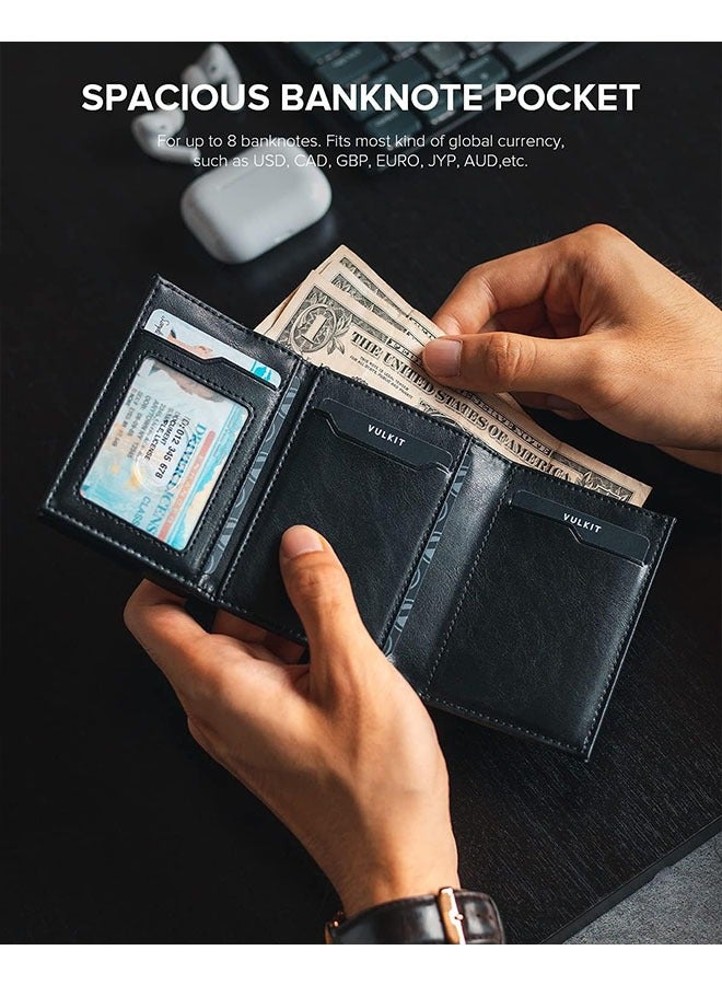 حامل بطاقات الائتمان مضاد للسرقة RFID مصنوع من الجلد الطبيعي مع مقصورة للأوراق النقدية، نافذة للهوية، جيب للعملات المعدنية وإغلاق مغناطيسي - هدية للرجال (10.2 * 7 سم) - اللون الأسود - Image 3