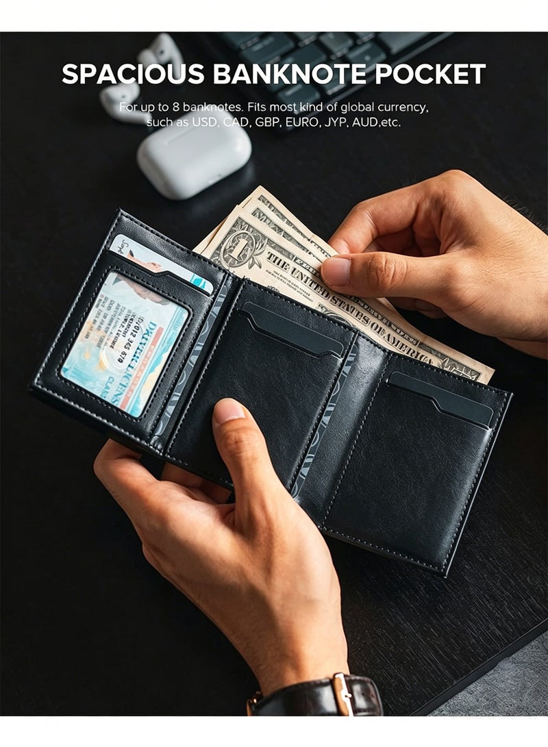 LIVQORA Credit Card Holder Rfid Blocking Genuine Leather Pop Up Anti Theft Card Wallet With Banknote Compartment, Id Window, Coin Pocket And Magnetic Closure For Men Gifts(10.2 * 7cm)Black - Image 5