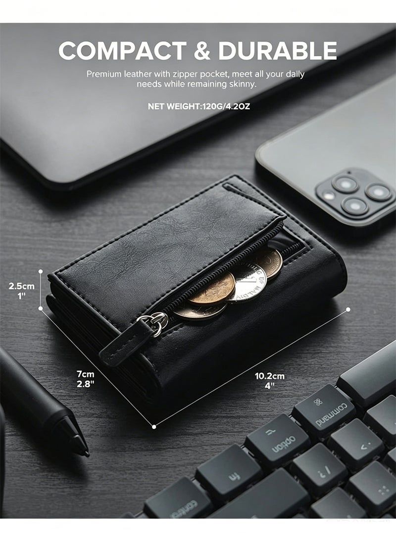 LIVQORA Credit Card Holder Rfid Blocking Genuine Leather Pop Up Anti Theft Card Wallet With Banknote Compartment, Id Window, Coin Pocket And Magnetic Closure For Men Gifts(10.2 * 7cm)Black - Image 4