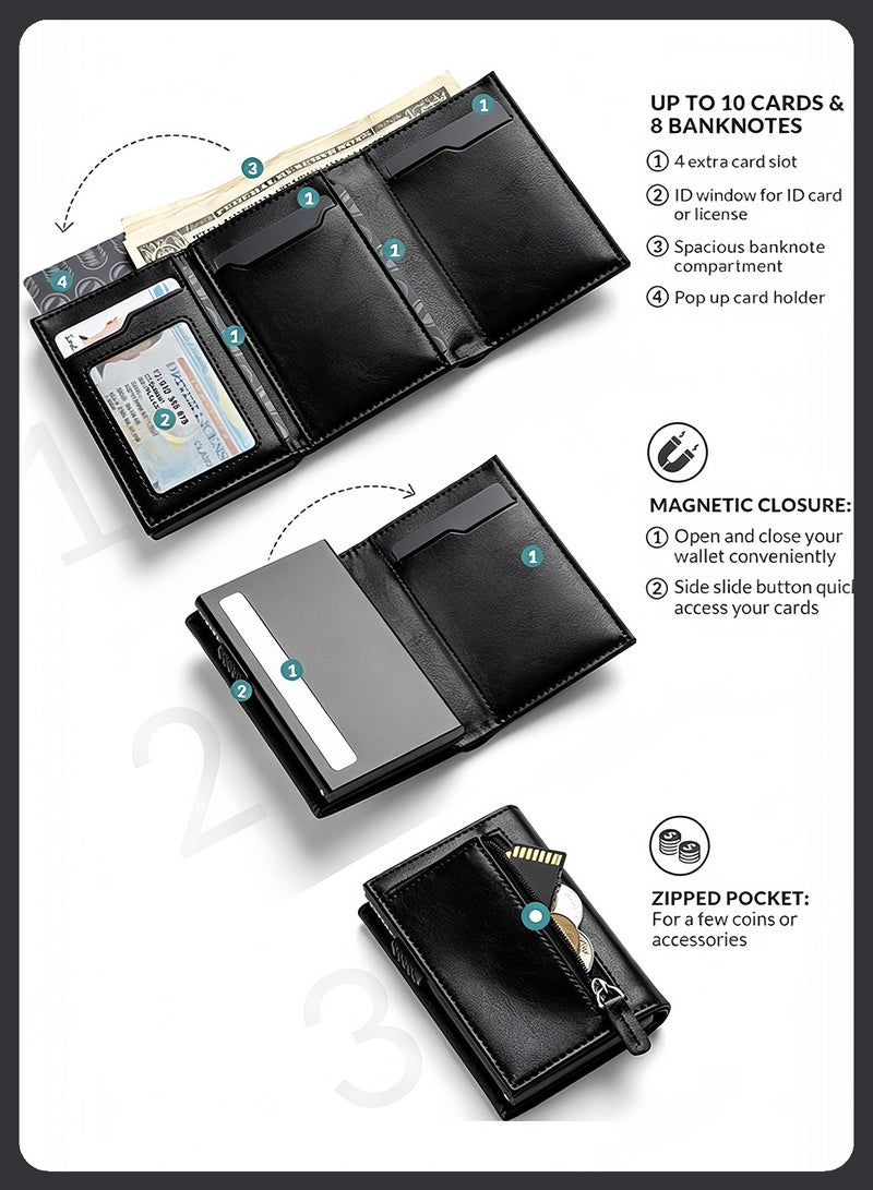 ليفقورا محفظة كروت و حافظة كروت رجالية من الجلد الطبيعي - مزودة بتقنية حماية RFID وبيت ألومنيوم للبطاقات بجيب بسحاب - Image 3