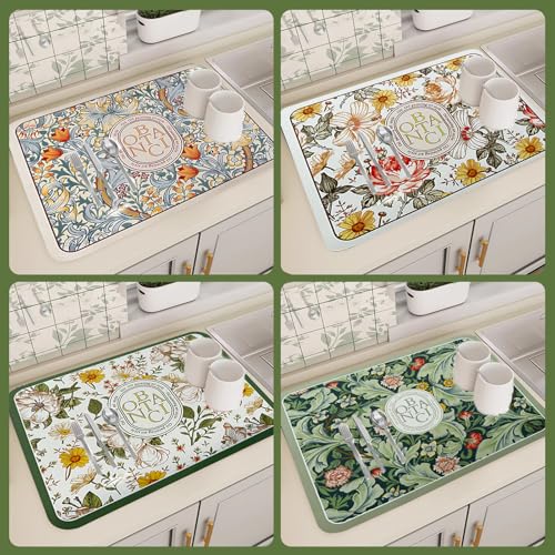 Grombolar Dish Drying Mat-Upgraded Fantasy Style Draining Mat,Drying Matt Kitchen Counter,Super Absorbent Pad Non-Slip Drain Pad Quick Dry Mats (A:Vintage Gold, S:12*16 in) - Image 3