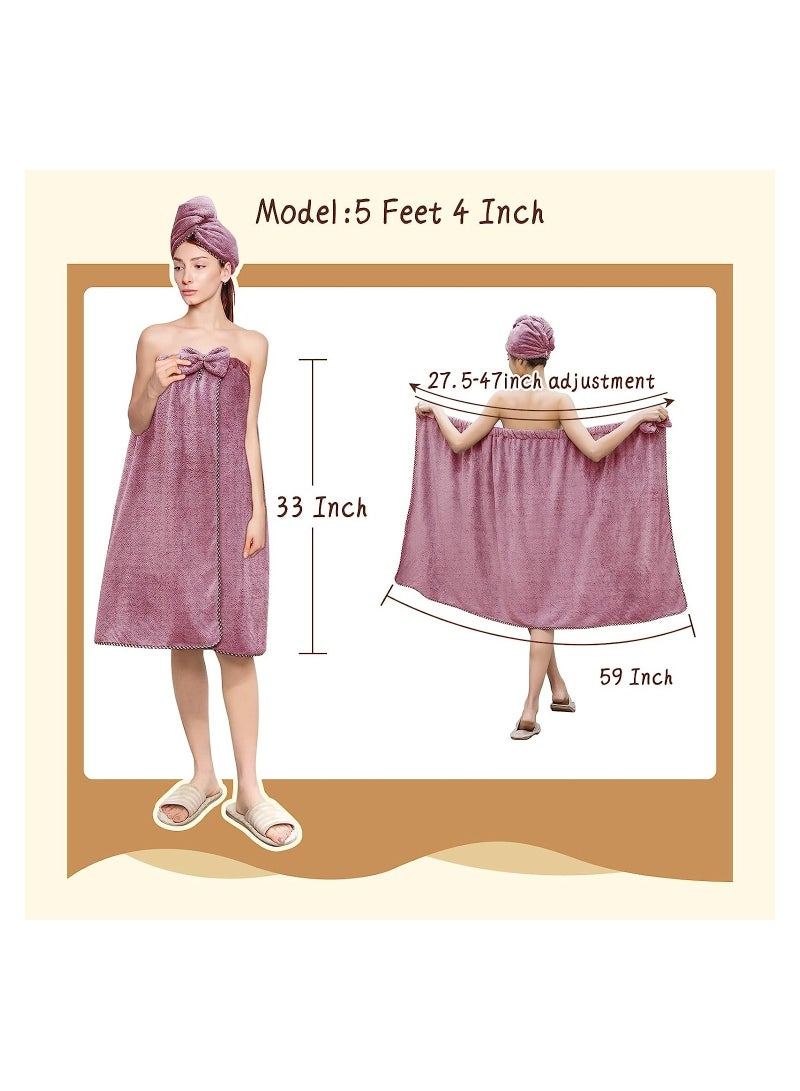 XiuWoo Women Microfiber Bath Towel Adjustable Soft Body Wraps Dress, Quick Drying Plush Hair Wrap with Turban, Super Absorbent, Purple  - Image 5