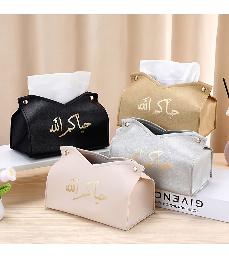 Nordic Minimalist Large Beige PU Leather Tissue Box For Hotel Restaurant Tabletop Napkin Holder - Image 1