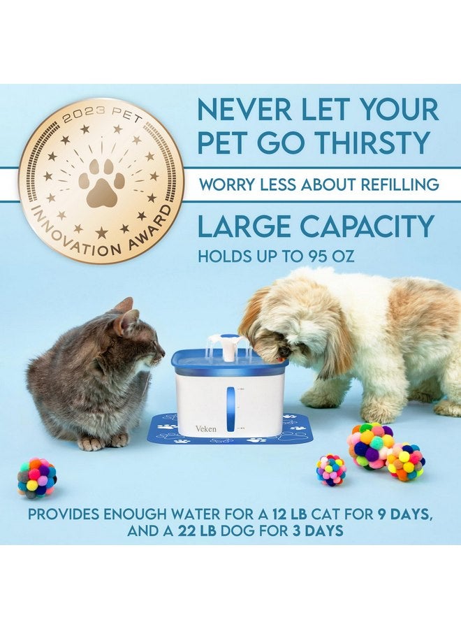 Veken 95oz/2.8L Pet Fountain, Automatic Cat Water Fountain Dog Water Dispenser with Replacement Filters for Cats, Dogs, Multiple Pets (Blue, Plastic) - Image 3