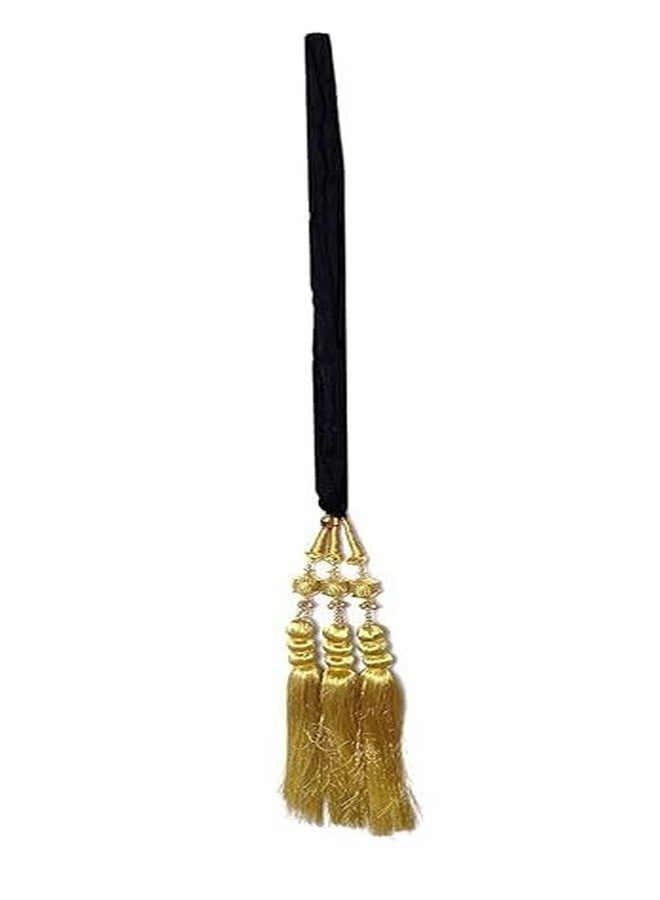 Ublic Patiala Shahi Paranda Fashionable Hair Accessory Handcrafted Durable Faux Braid Silky Tassele/Hair Extension/Choti For Women's & Girls (Black with Golden, Pack Of 1) - Image 2