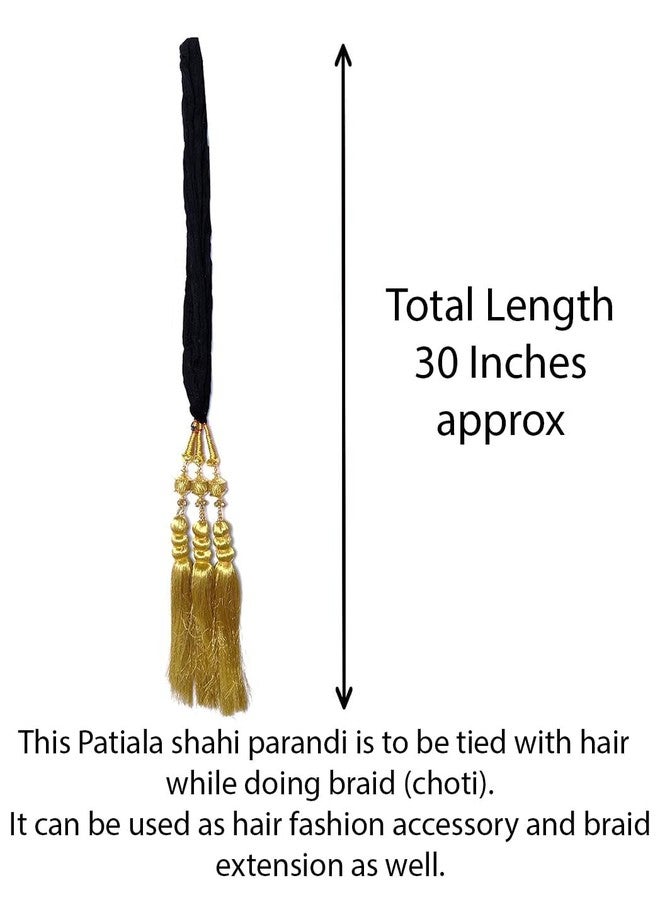 Ublic Patiala Shahi Paranda Fashionable Hair Accessory Handcrafted Durable Faux Braid Silky Tassele/Hair Extension/Choti For Women's & Girls (Black with Golden, Pack Of 1) - Image 3