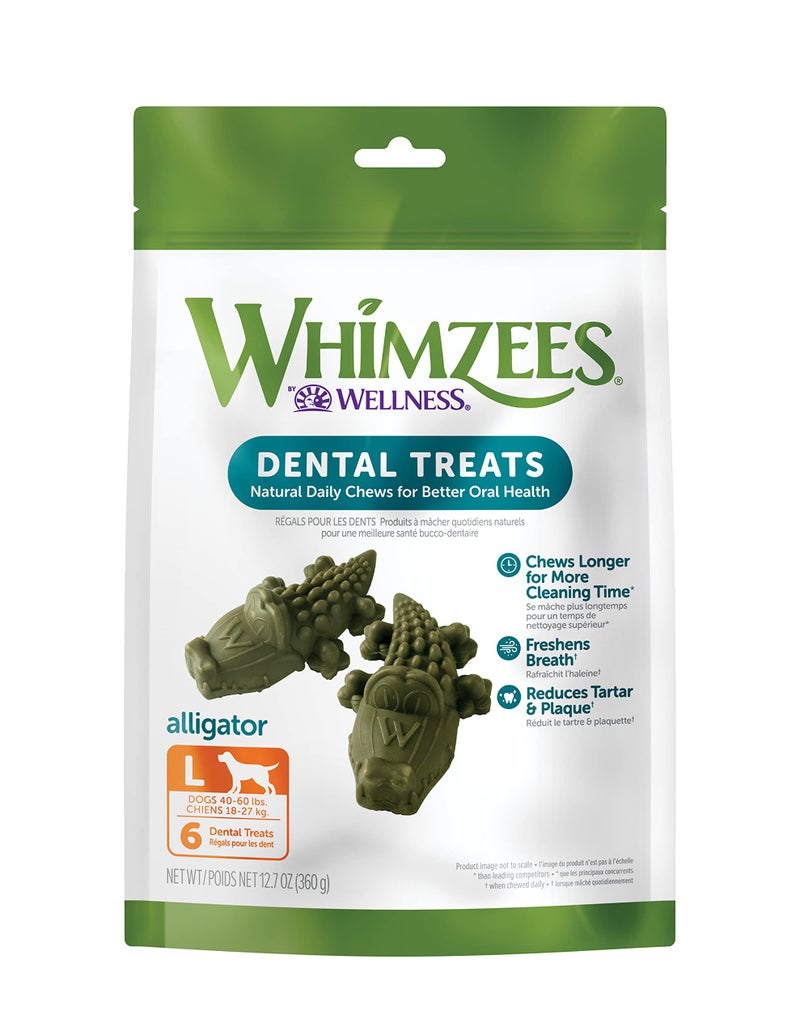 Whimzees Wellness Alligator Dog Dental Treats, Natural Chews, Large Size, (6 Count) - Image 1