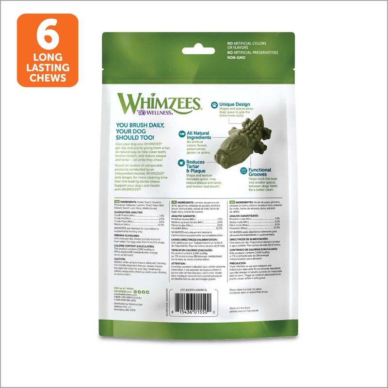 Whimzees Wellness Alligator Dog Dental Treats, Natural Chews, Large Size, (6 Count) - Image 2