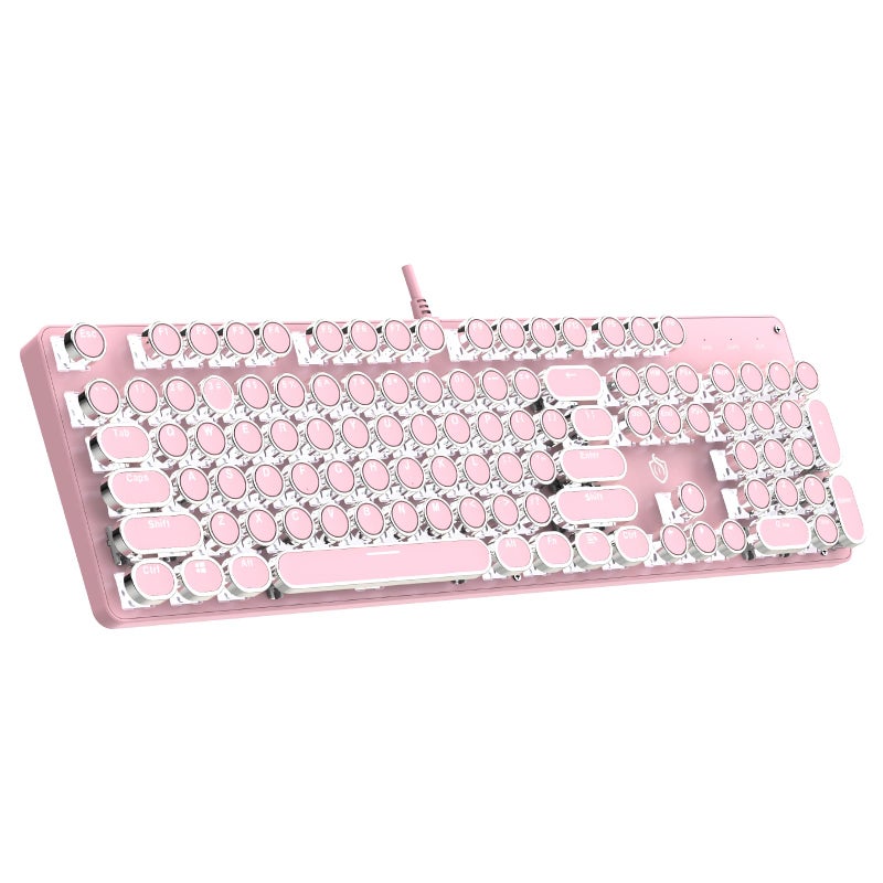 Gaozen Typewriter Mechanical Gaming Keyboard with RGB Backlit Red Switches, 104 Keys Retro Round Keycap, Wired Typewriter Style Comfortable Typing Soud (Pink) - Image 1