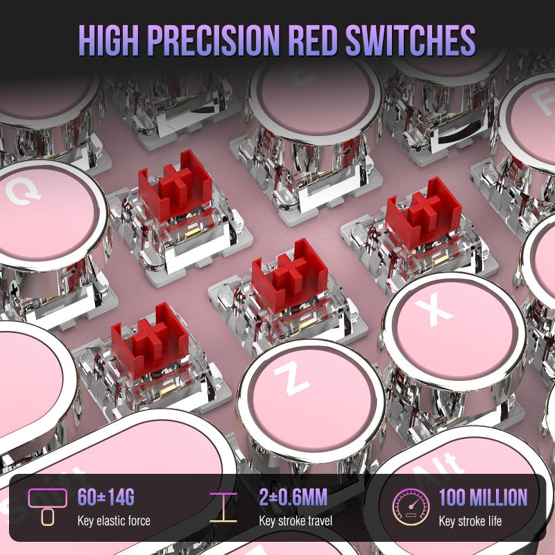 Gaozen Typewriter Mechanical Gaming Keyboard with RGB Backlit Red Switches, 104 Keys Retro Round Keycap, Wired Typewriter Style Comfortable Typing Soud (Pink) - Image 3