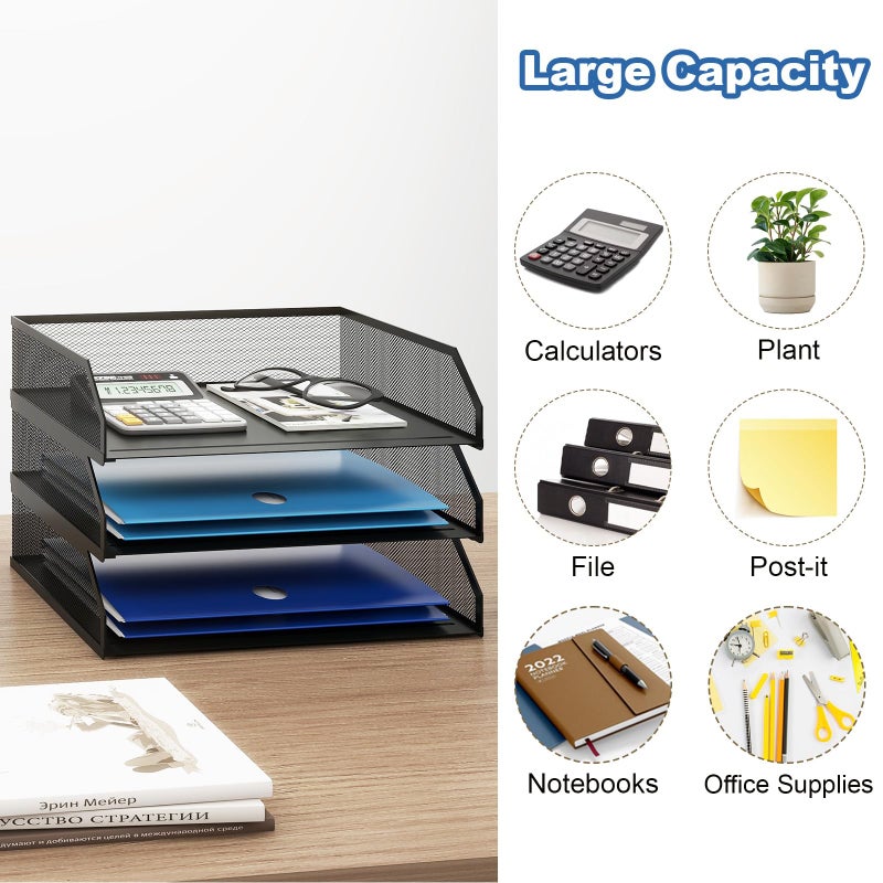 Natwind 3-Tier Stackable Paper Tray, Metal Mesh Desktop Organizer, A4 Paper Sorter, Letter Trays,File Folder Sorter Organizer with Sliding Tray for Home, Office, School (Black) - Image 5
