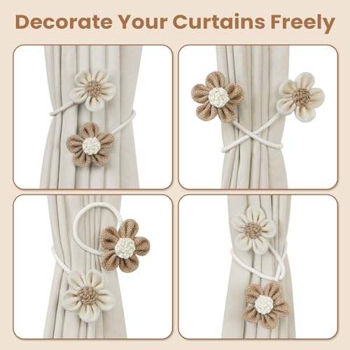 KLOGTSIND Flower Curtain Tiebacks, 2 Pack Boho Curtain Ties Elegant DIY Curtain Holdbacks, Decorative Window Drape Twist Tie Backs for Bedroom Decor, Nursery Decor, Farmhouse Decor - Image 4