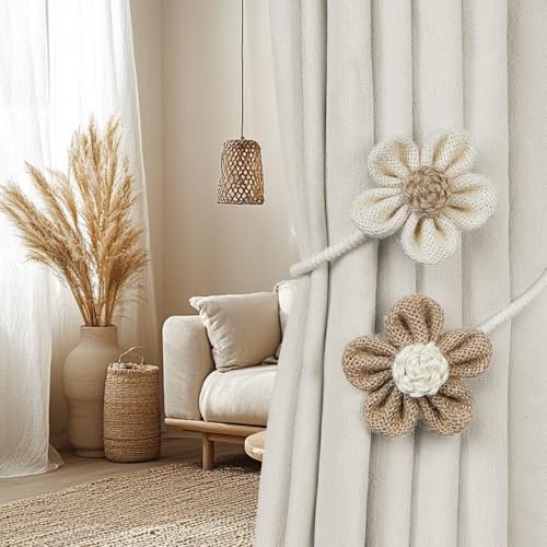 KLOGTSIND Flower Curtain Tiebacks, 2 Pack Boho Curtain Ties Elegant DIY Curtain Holdbacks, Decorative Window Drape Twist Tie Backs for Bedroom Decor, Nursery Decor, Farmhouse Decor - Image 2