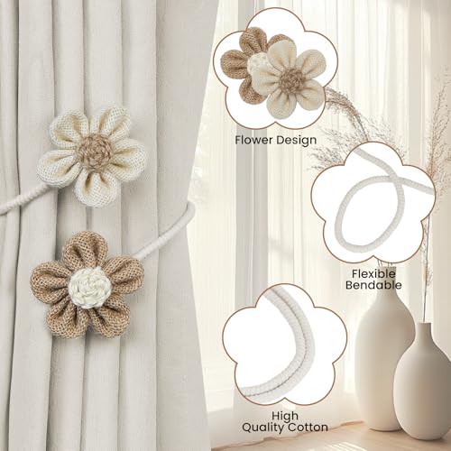 KLOGTSIND Flower Curtain Tiebacks, 2 Pack Boho Curtain Ties Elegant DIY Curtain Holdbacks, Decorative Window Drape Twist Tie Backs for Bedroom Decor, Nursery Decor, Farmhouse Decor - Image 3