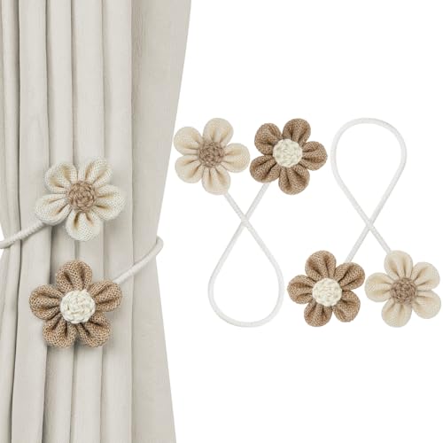 KLOGTSIND Flower Curtain Tiebacks, 2 Pack Boho Curtain Ties Elegant DIY Curtain Holdbacks, Decorative Window Drape Twist Tie Backs for Bedroom Decor, Nursery Decor, Farmhouse Decor - Image 1