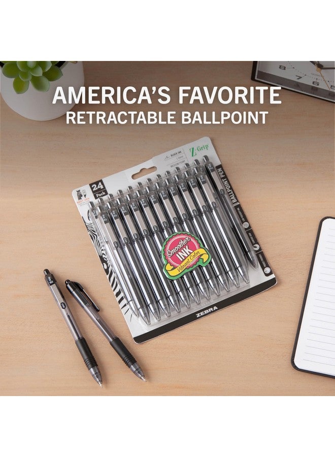 Zebra Pen Z-Grip Retractable Ballpoint Pen, Medium Point, 1.0Mm, Black Ink, 24 Pack (Packaging May Vary) - Image 2