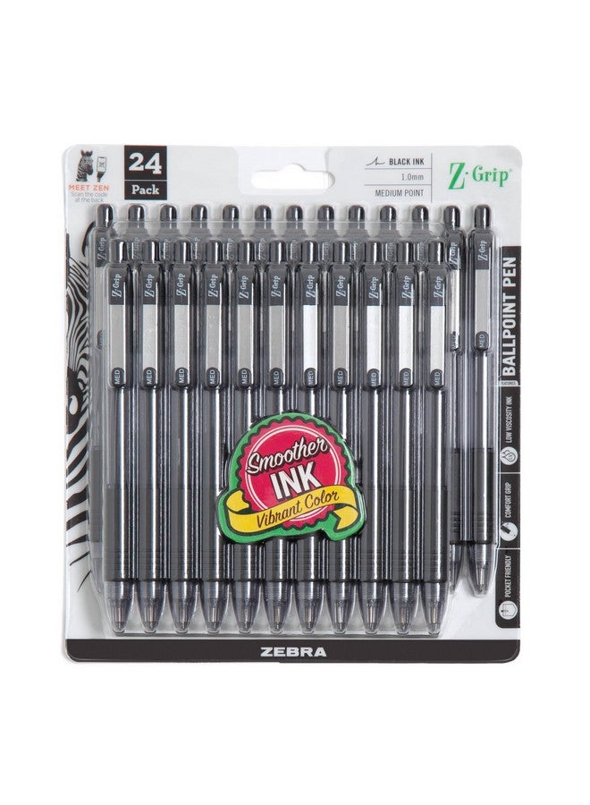 Zebra Pen Z-Grip Retractable Ballpoint Pen, Medium Point, 1.0Mm, Black Ink, 24 Pack (Packaging May Vary) - Image 1