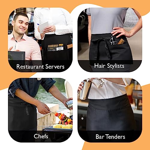 Avalon Kitchen Black server aprons with pockets Black waitress aprons with pockets half apron with pocket serving apron - Image 4