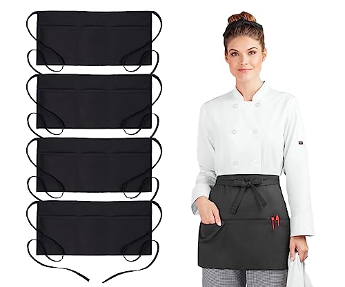 Avalon Kitchen Black server aprons with pockets Black waitress aprons with pockets half apron with pocket serving apron - Image 1