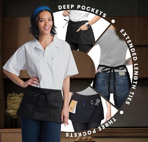Avalon Kitchen Black server aprons with pockets Black waitress aprons with pockets half apron with pocket serving apron - Image 3