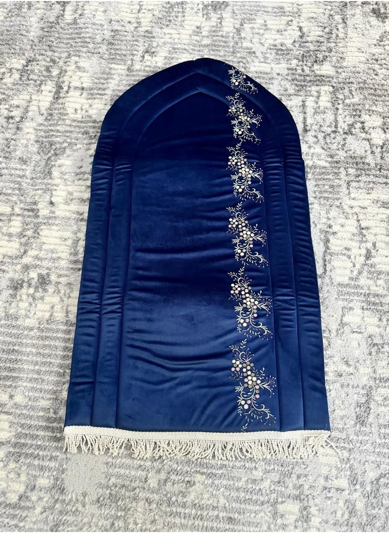 Brides Prayer rug set with embroidered scarf - navy blue  - Image 2