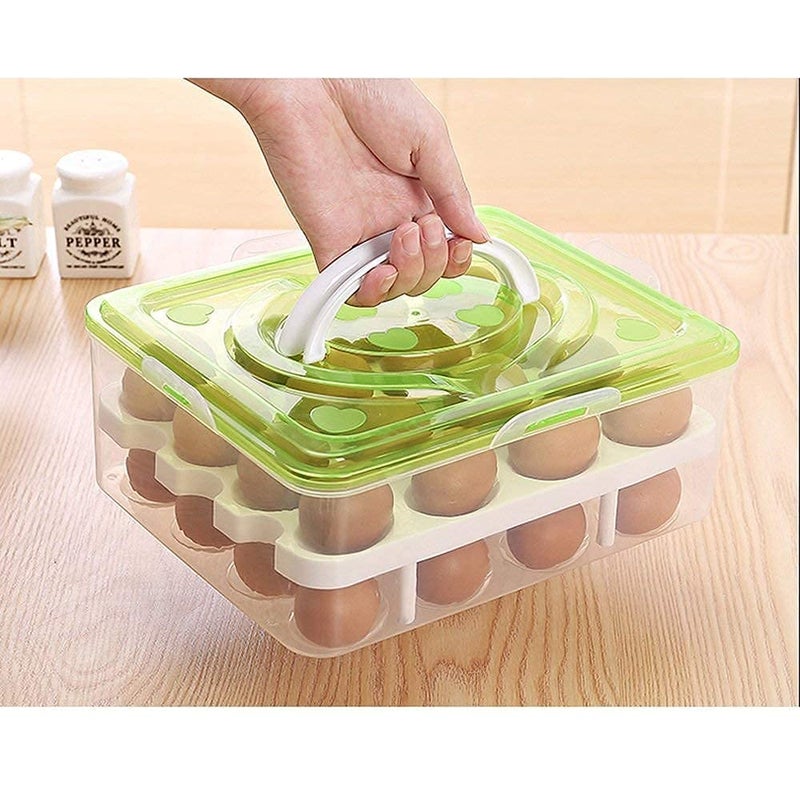 PAGHADI Double Layer All in One Egg Storage BoxFood Storage Box Vegetable Storage Basket 32 Grid Egg Holder with Tray Plastic Carrier Cases Double Layer Egg BoxMulti Color - Image 3