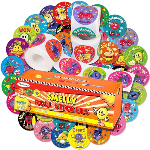 HORIECHALY 3 Rolls Scratch and Sniff Scented Stickers for Kids, 600 Pcs Smelly Motivational Reward School Stickers, Scented Encouragement Classroom Sticker for Teachers, Students(1.57") - Image 1