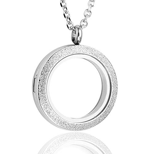 Zysta Silver Round Locket Pendant Necklace 30mm Glossy Stainless Steel Clear Glass Living Memory Floating Charms Stone Storage - Image 1