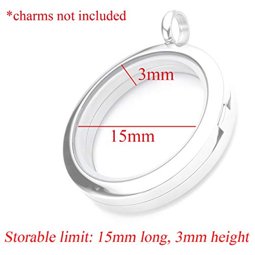 Zysta Silver Round Locket Pendant Necklace 30mm Glossy Stainless Steel Clear Glass Living Memory Floating Charms Stone Storage - Image 2