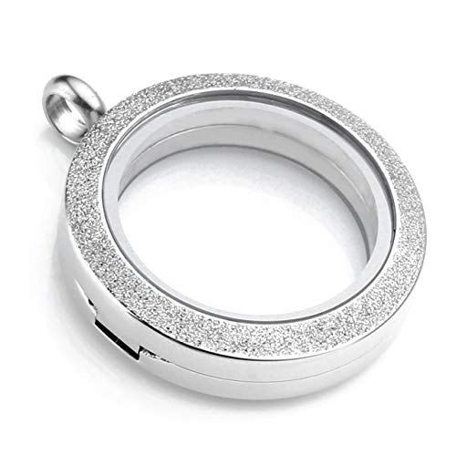 Zysta Silver Round Locket Pendant Necklace 30mm Glossy Stainless Steel Clear Glass Living Memory Floating Charms Stone Storage - Image 4