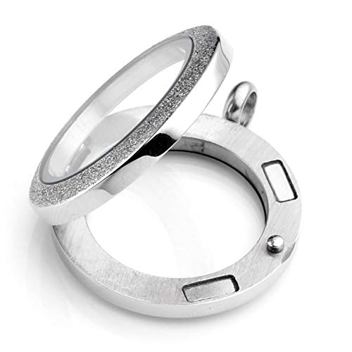 Zysta Silver Round Locket Pendant Necklace 30mm Glossy Stainless Steel Clear Glass Living Memory Floating Charms Stone Storage - Image 5