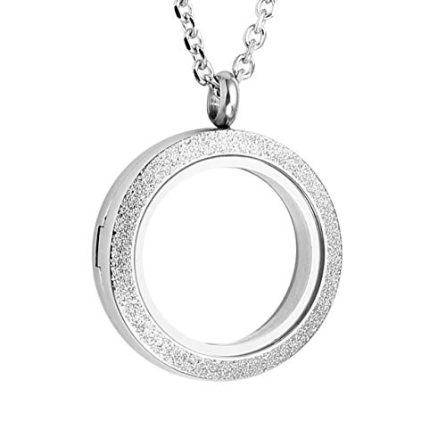 Zysta Silver Round Locket Pendant Necklace 30mm Glossy Stainless Steel Clear Glass Living Memory Floating Charms Stone Storage - Image 3