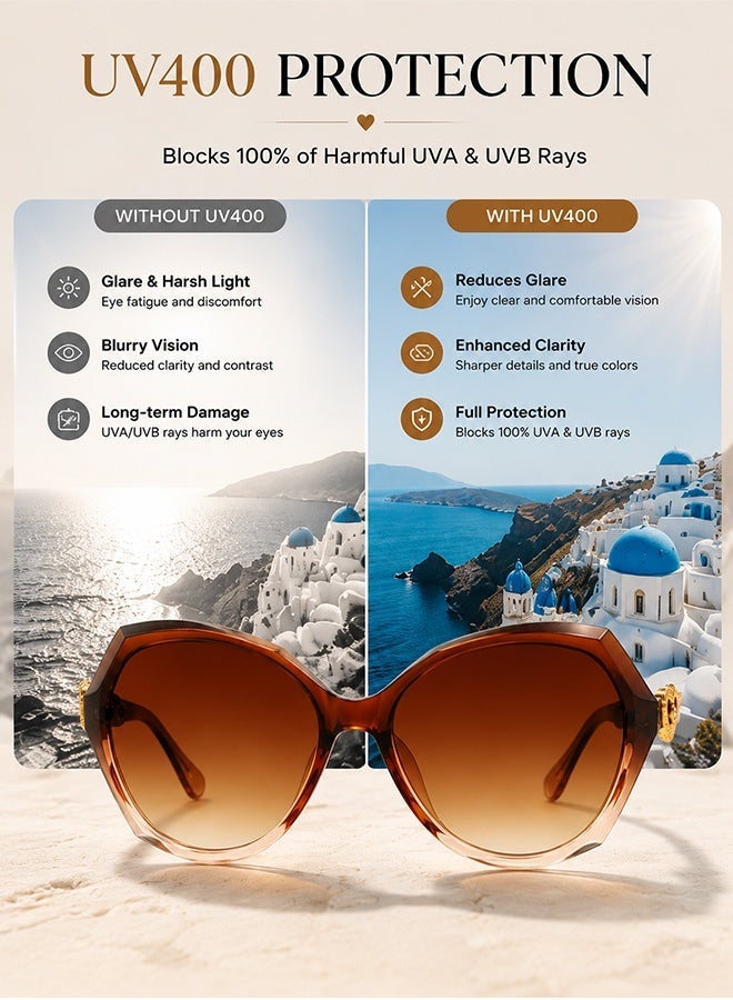AZorb Sunglasses Women Fashion Classic Oversized Butterfly Cat Eye Sun Glasses with Gradient Lenses UV Protection for Ladies Women’s Sunglasses Trendy Decorative Temple Sunglass for Women - Image 2