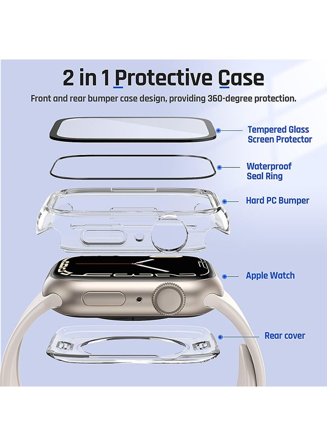 2-in-1 Waterproof Case for Apple Watch Series 9 8 7 45mm Screen Protector, 360 Protective Glass Mask Hard PC Bumper + Back Bumper Accessories for iWatch 45 mm, Clear - Image 5