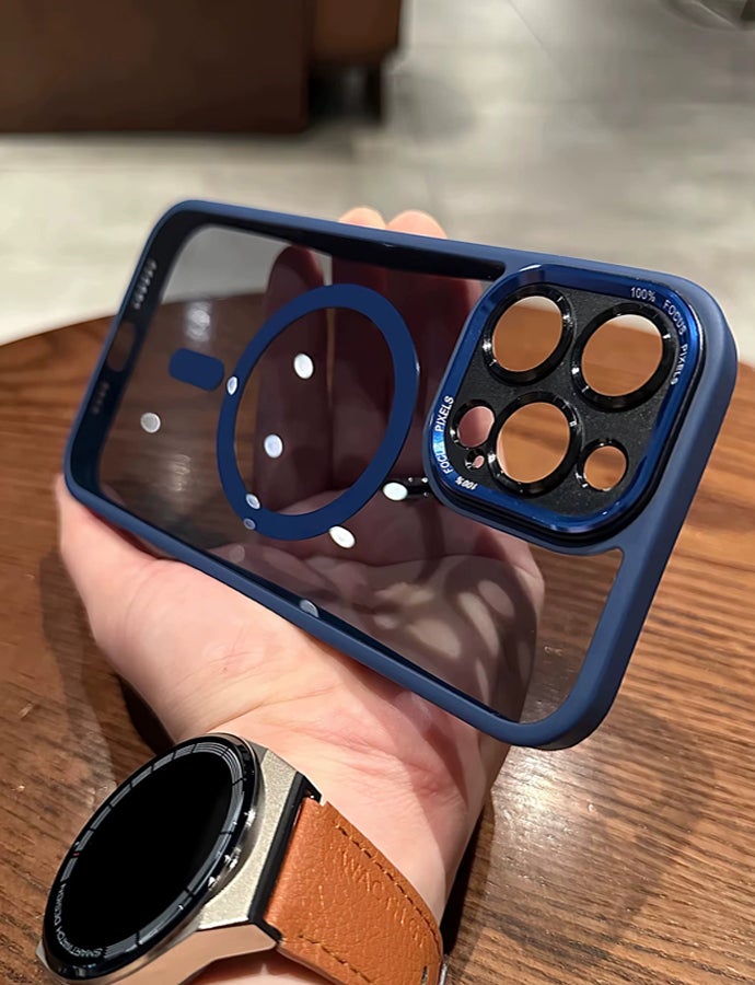 Premium Shockproof MagSafe Case for iPhone 14 with Metal Camera Frame Lens Protector – Stylish Matte Magnetic Mobile Cover for Men, Women & Youth – Anti-Fingerprint, Camera Protection, Drop Resistant (Blue)