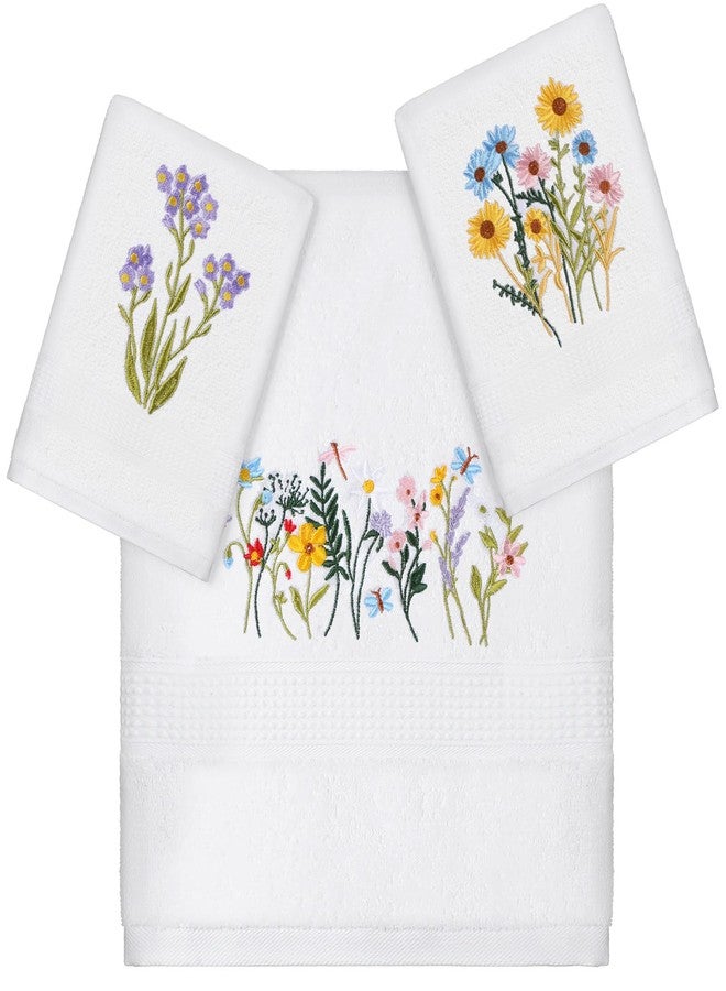 Moukeren 3 Pcs Spring Wildflower Floral Bathroom Towel Set Farmhouse Decorative Flowers Towel Vintage Embroidered 100% Cotton Bath Highly Absorbent Fingertip Spring Decor for Bathroom - Image 1