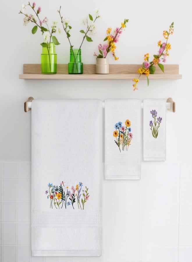 Moukeren 3 Pcs Spring Wildflower Floral Bathroom Towel Set Farmhouse Decorative Flowers Towel Vintage Embroidered 100% Cotton Bath Highly Absorbent Fingertip Spring Decor for Bathroom - Image 4