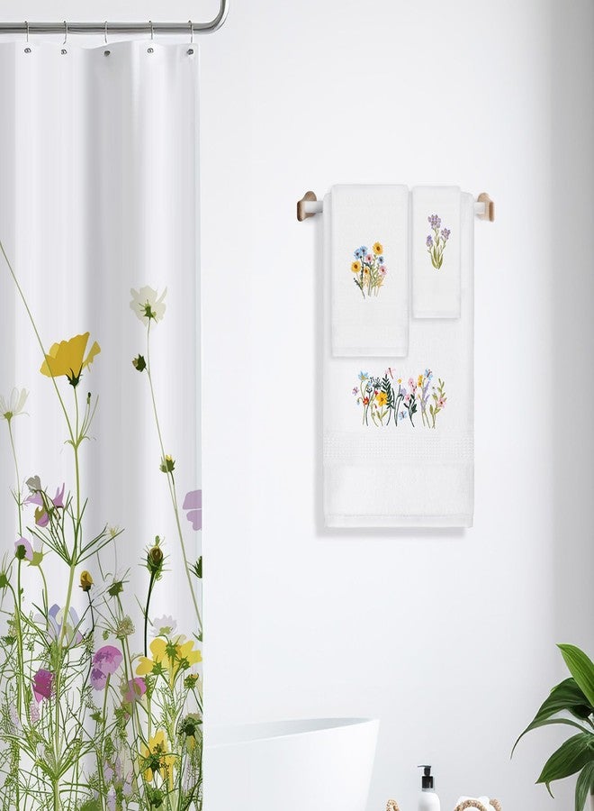 Moukeren 3 Pcs Spring Wildflower Floral Bathroom Towel Set Farmhouse Decorative Flowers Towel Vintage Embroidered 100% Cotton Bath Highly Absorbent Fingertip Spring Decor for Bathroom - Image 3