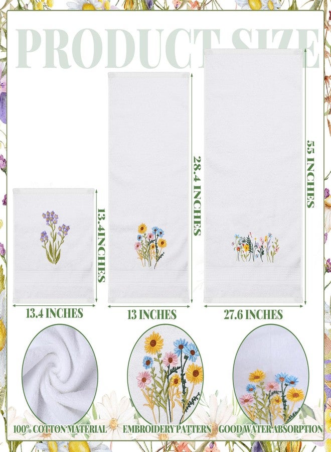 Moukeren 3 Pcs Spring Wildflower Floral Bathroom Towel Set Farmhouse Decorative Flowers Towel Vintage Embroidered 100% Cotton Bath Highly Absorbent Fingertip Spring Decor for Bathroom - Image 2