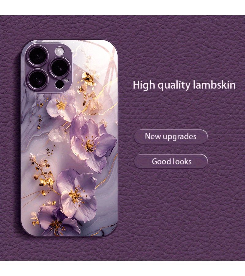 غلاف هاتف لـ iPhone 13 Pro Max، أرجواني، جمالي إبداعي، طلاء معدني، زجاج مقسى - Image 1