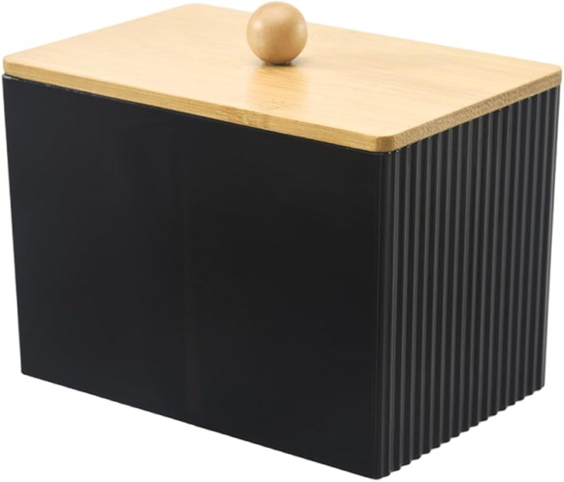 منظم مكياج مستطيل أسود من القطن مع غطاء خشبي متين - Image 5