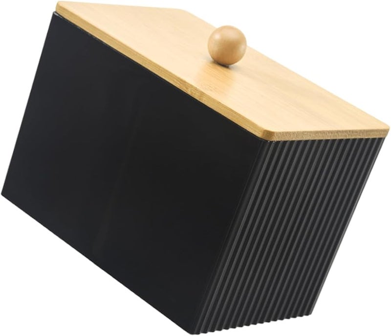 منظم مكياج مستطيل أسود من القطن مع غطاء خشبي متين - Image 1