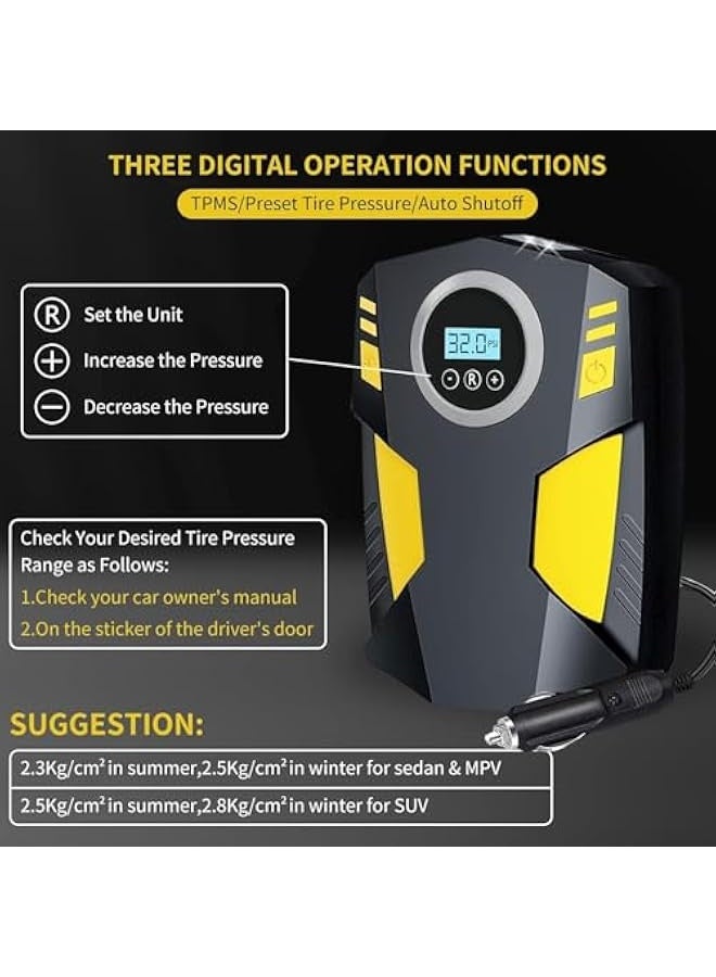 Car Digital Tire Inflator, 12V 150PSI Portable Air Compressor, Electric Air Pump for Car Tires with LED light and 3 Nozzle Adaptors, Tire Pressure Gauge for Car Tires, Bicycle, Motorcycle - Image 2