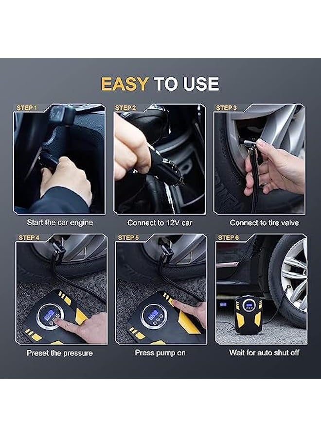 Car Digital Tire Inflator, 12V 150PSI Portable Air Compressor, Electric Air Pump for Car Tires with LED light and 3 Nozzle Adaptors, Tire Pressure Gauge for Car Tires, Bicycle, Motorcycle - Image 5