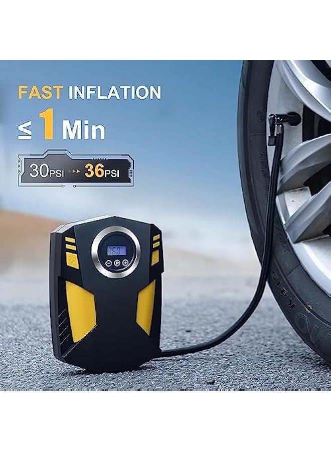 Car Digital Tire Inflator, 12V 150PSI Portable Air Compressor, Electric Air Pump for Car Tires with LED light and 3 Nozzle Adaptors, Tire Pressure Gauge for Car Tires, Bicycle, Motorcycle - Image 3