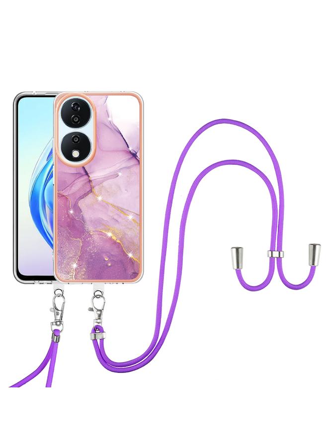 The Bros حافظة لهونر X7b 4G / 5G بتقنية الطلاء الكهربائي من الرخام مع تصميم مزدوج الجوانب وحبل حمل - Image 2