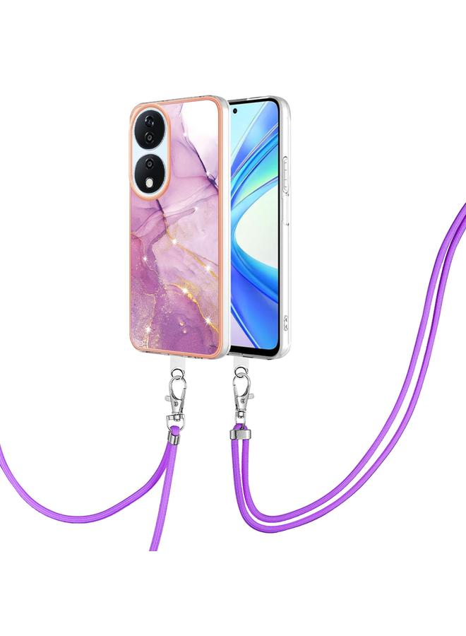 The Bros حافظة لهونر X7b 4G / 5G بتقنية الطلاء الكهربائي من الرخام مع تصميم مزدوج الجوانب وحبل حمل - Image 1