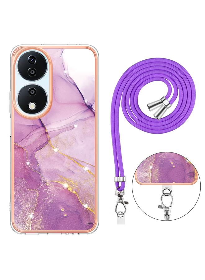 The Bros حافظة لهونر X7b 4G / 5G بتقنية الطلاء الكهربائي من الرخام مع تصميم مزدوج الجوانب وحبل حمل - Image 4