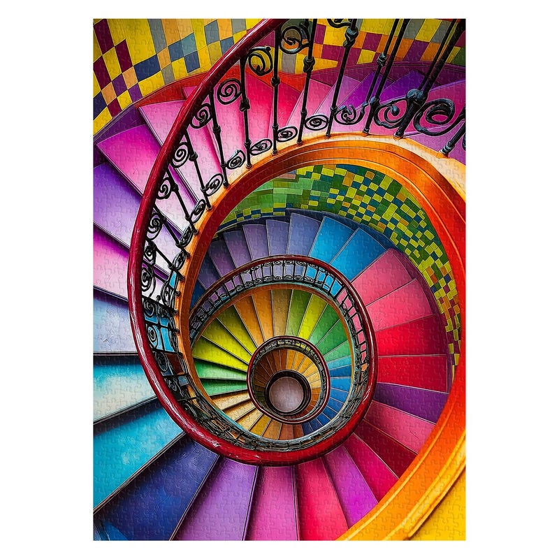 PPuzzling Colorful Rainbow Stairs Puzzles for Adults 1000 Pieces Gradient Spiral Staircase Jigsaw Puzzles Challenging Difficult Hard Art Puzzle - Image 3