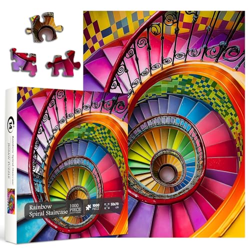 PPuzzling Colorful Rainbow Stairs Puzzles for Adults 1000 Pieces Gradient Spiral Staircase Jigsaw Puzzles Challenging Difficult Hard Art Puzzle - Image 5